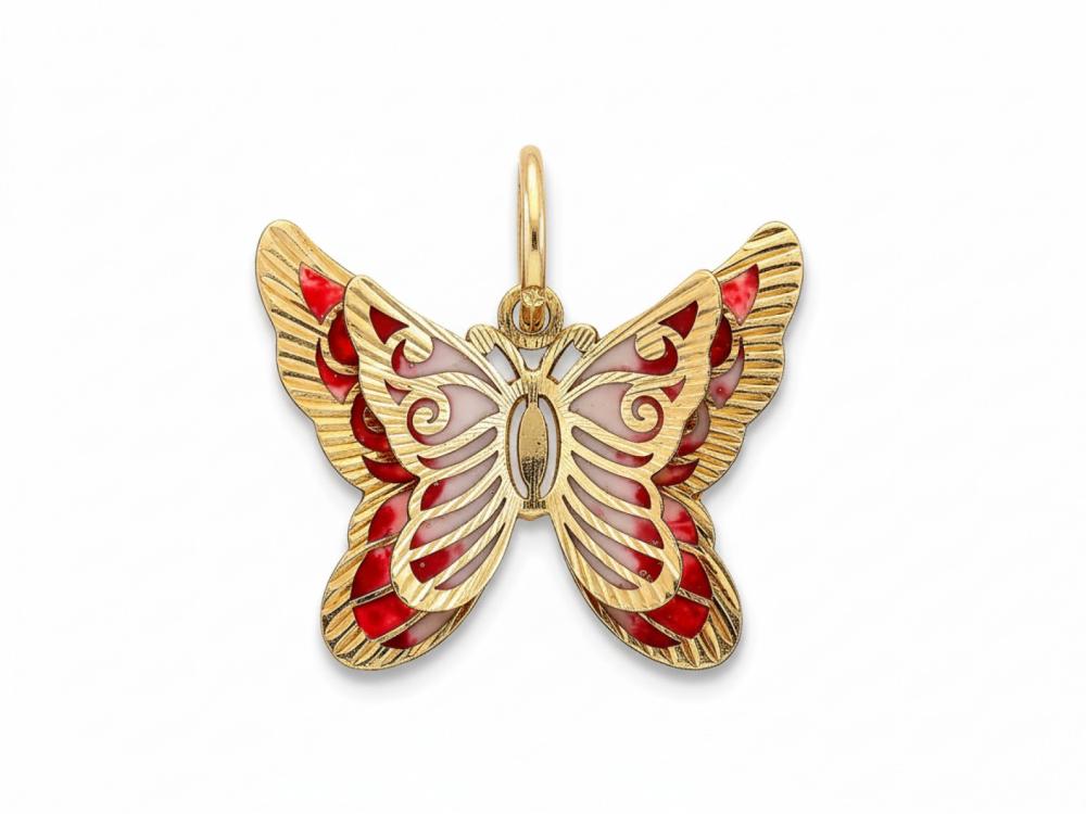 Zawieszka złota różowo czerwony motyl ZZ19074