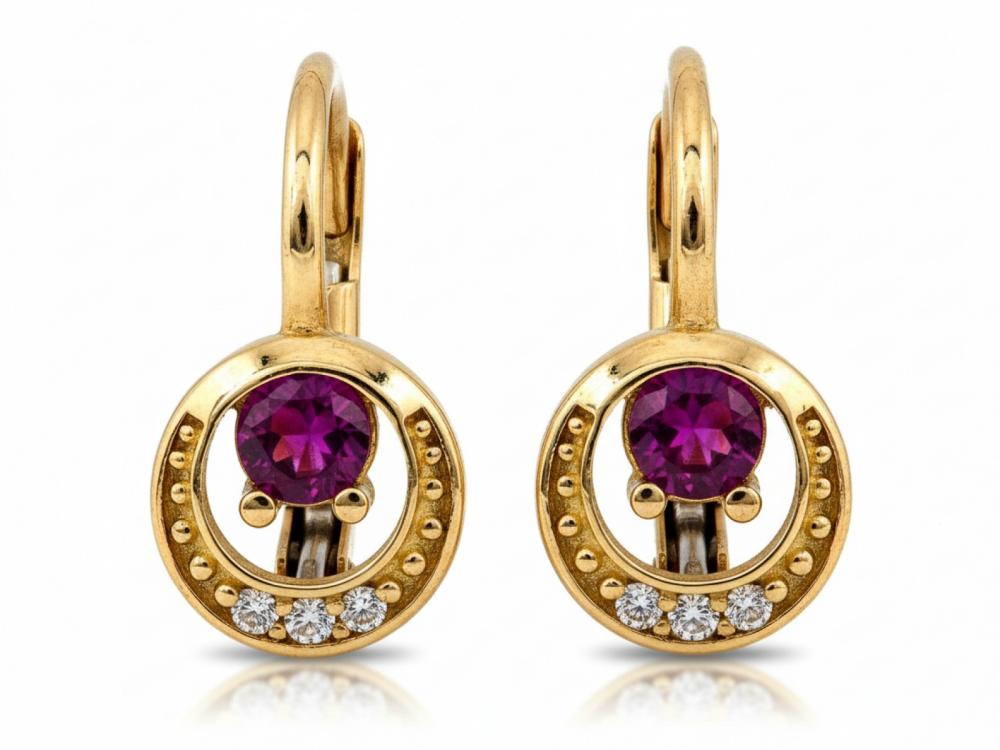 Kolczyki złote z rubinową cyrkonią angielskie zapięcie NZK19113