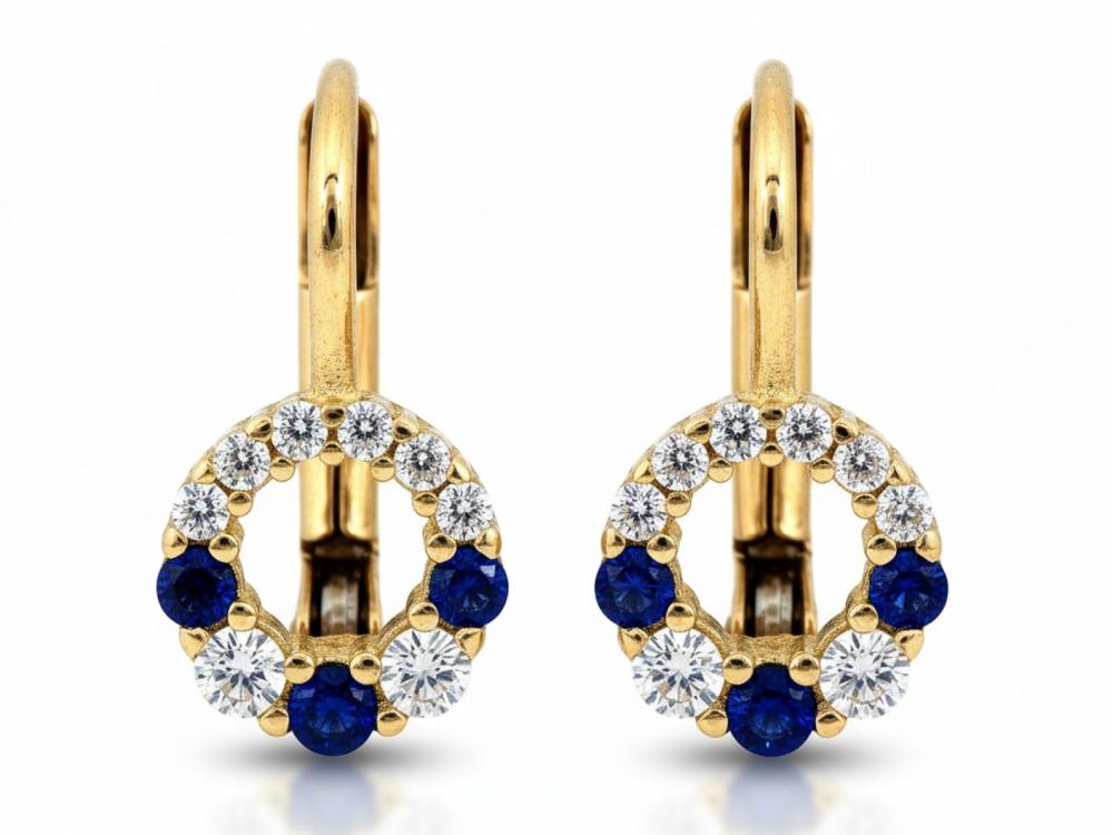 Kolczyki złote dziecięce z granatowymi i białymi cyrkoniami NZK19090