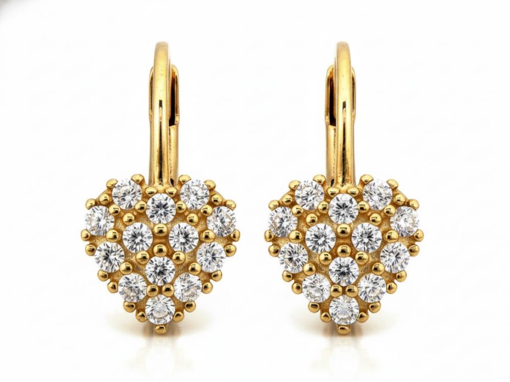 Kolczyki złote serduszka z cyrkoniami angielskie zapięcie NZK19093