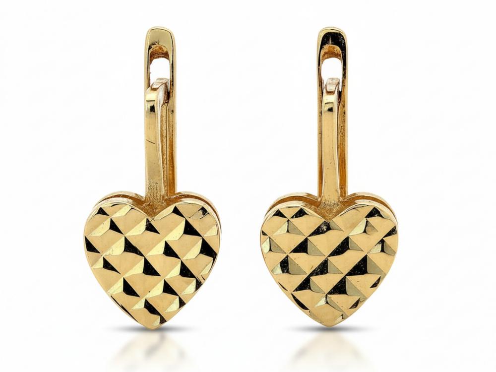 Kolczyki złote diamentowane serca angielskie zapięcie NZK19092