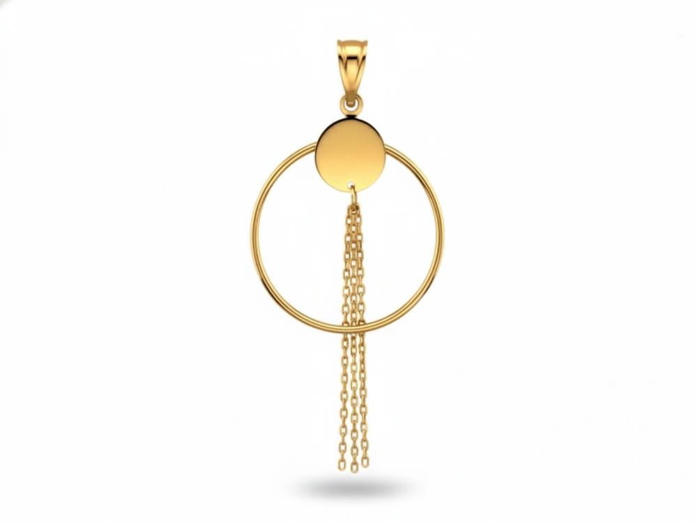 Zawieszka złota kólko z wiszącymi łańcuszkami NZZ19096