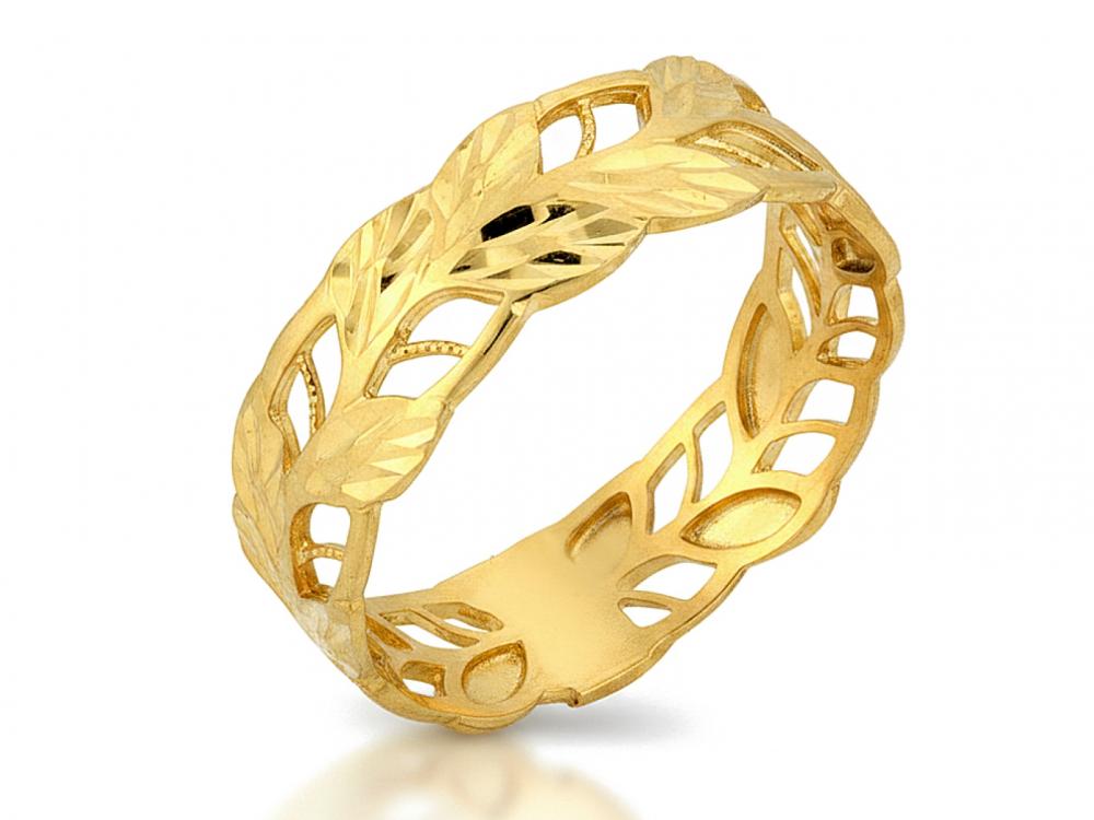 Pierścionek zoty płaski ażurowy listka ZP19410