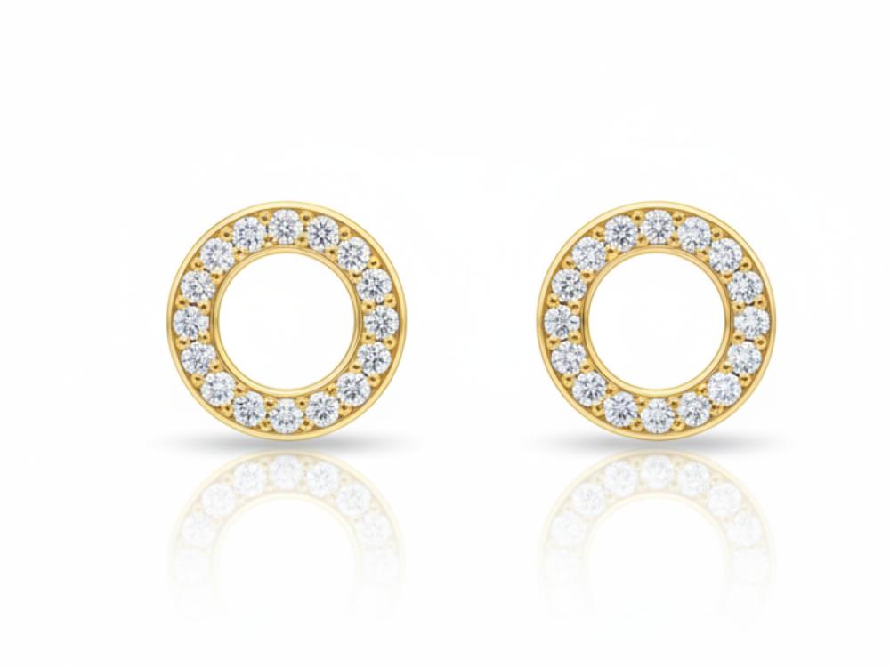 Kolczyki złote kółeczka z białymi cyrkoniami na sztyfcie ZK19403