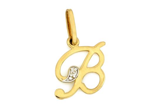 Zawieszka złota 585 14 karat literka litera B z cyrkonią ZZ19617.jpg