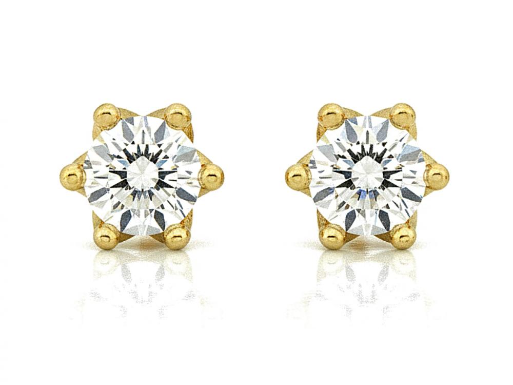 Kolczyki złote biała cyrkonia w koszyczku na sztyfcie NZK19785