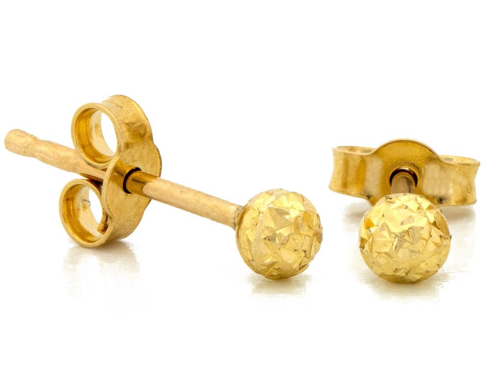 Kolczyki złote diamentowane kuleczki 3 mm NZK19844