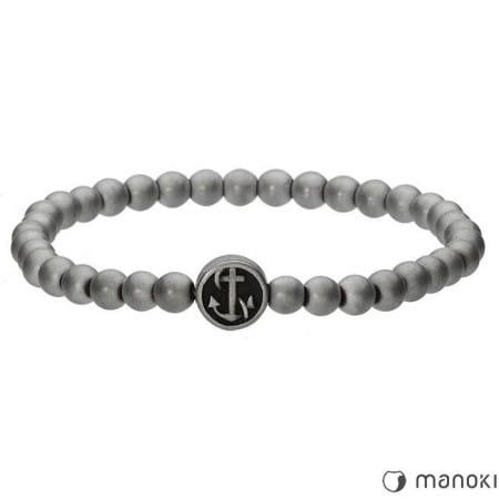 Bransoletka stal szlachetna koralikowa szara hematyt BA495S