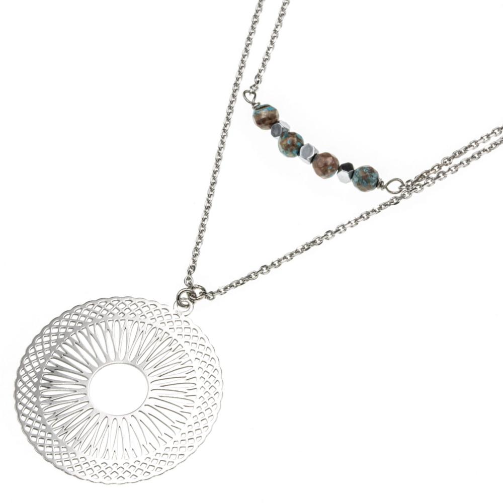 Naszyjnik srebrny ażurowe kółko z jaspisem i hematytem SN3825