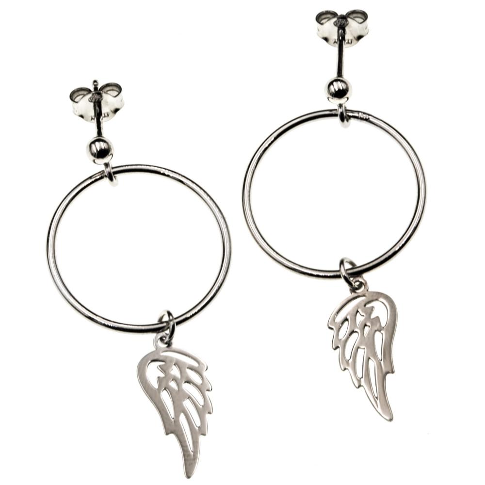 Kolczyki srebrne kółka i skrzydła SK4310