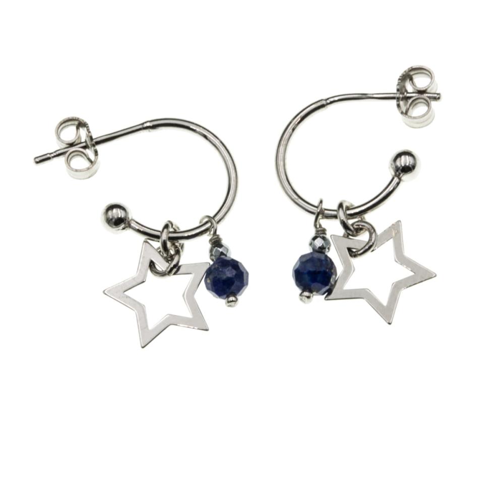 Kolczyki srebrne wiszące gwiazdki z lapisem SK5399