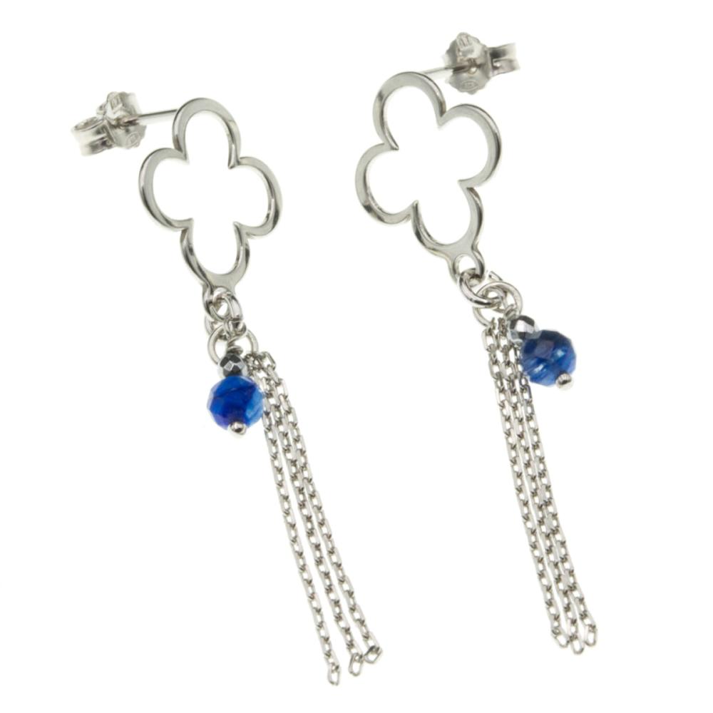 Kolczyki srebrne wiszące koniczynki z kyanitem SK5390